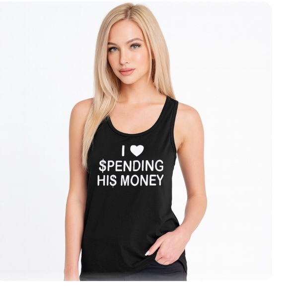 GILDAN I Love Spending His Money Tank Top Size Small Black White - Picture 1 of 9